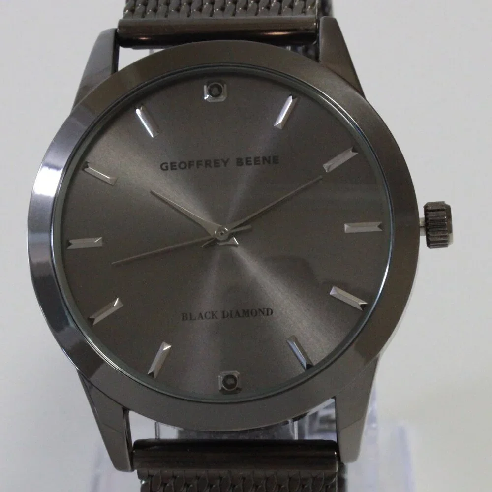 Geoffery Beene Men's Quartz Dress Watch Gun Metel Grey Milanese Bracelet 42mm